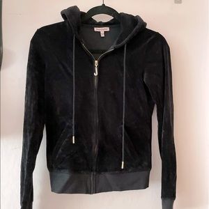 Black juicy zip up hoodie with jeweled J .